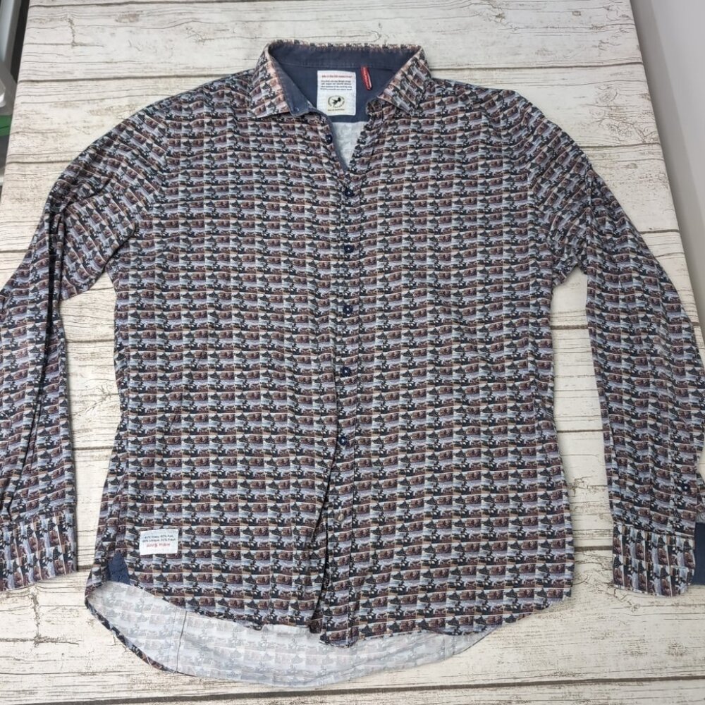 A Fish Named Fred Motorcycle Checkered Casual Button Up Shirt Men Size XXL